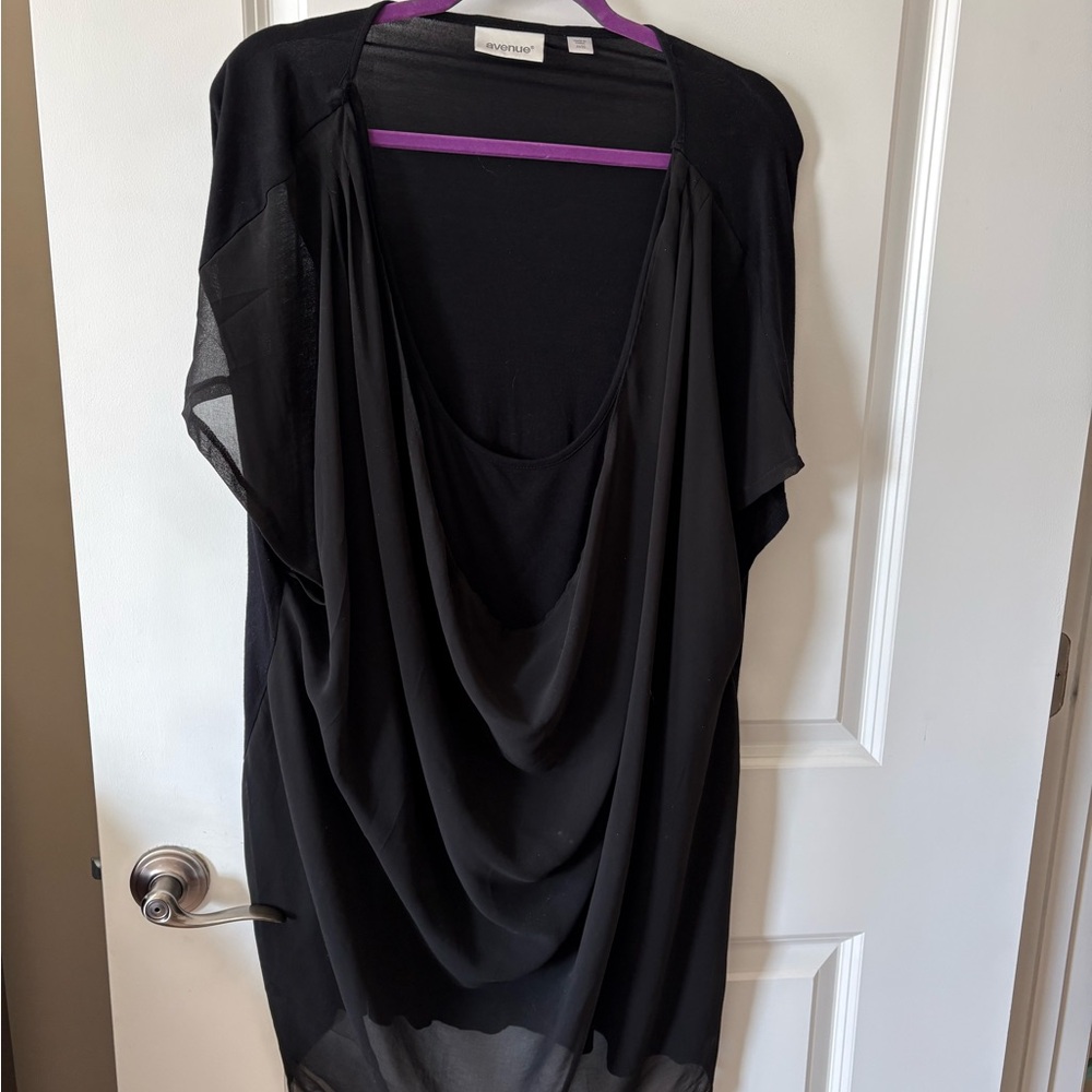 Avenue Black Draped Chiffon Blouse